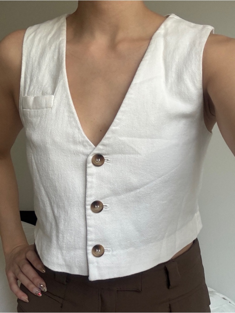 Oak and fort off white button down suit vest crop tank top small